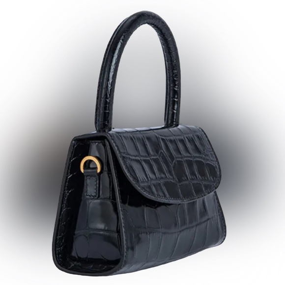 Authentic BY FAR Mini Black Croco Embossed Leather Top Handle/ Crossbody - NWT - Picture 3 of 8
